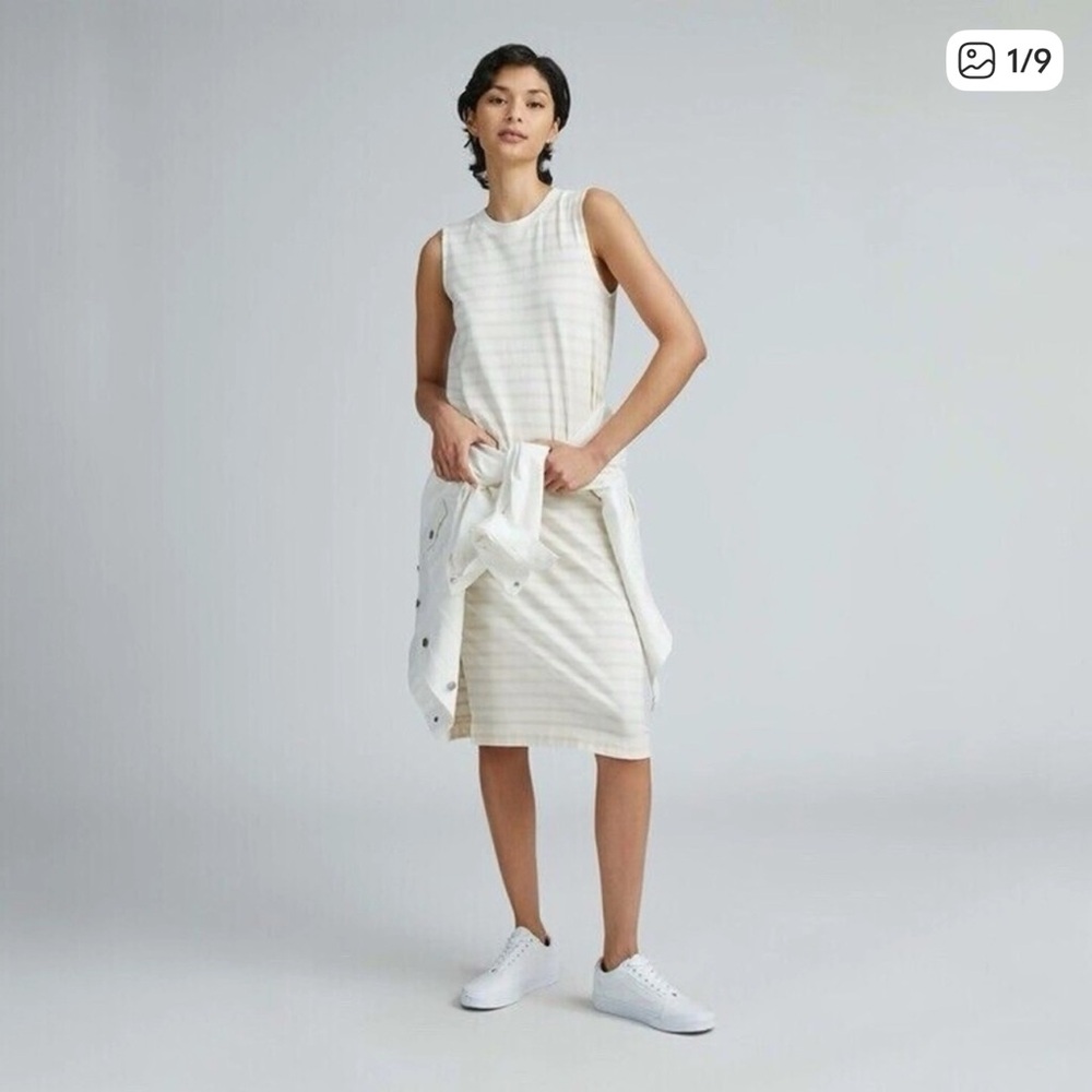 Everlane White and Cream Striped Midi Dress